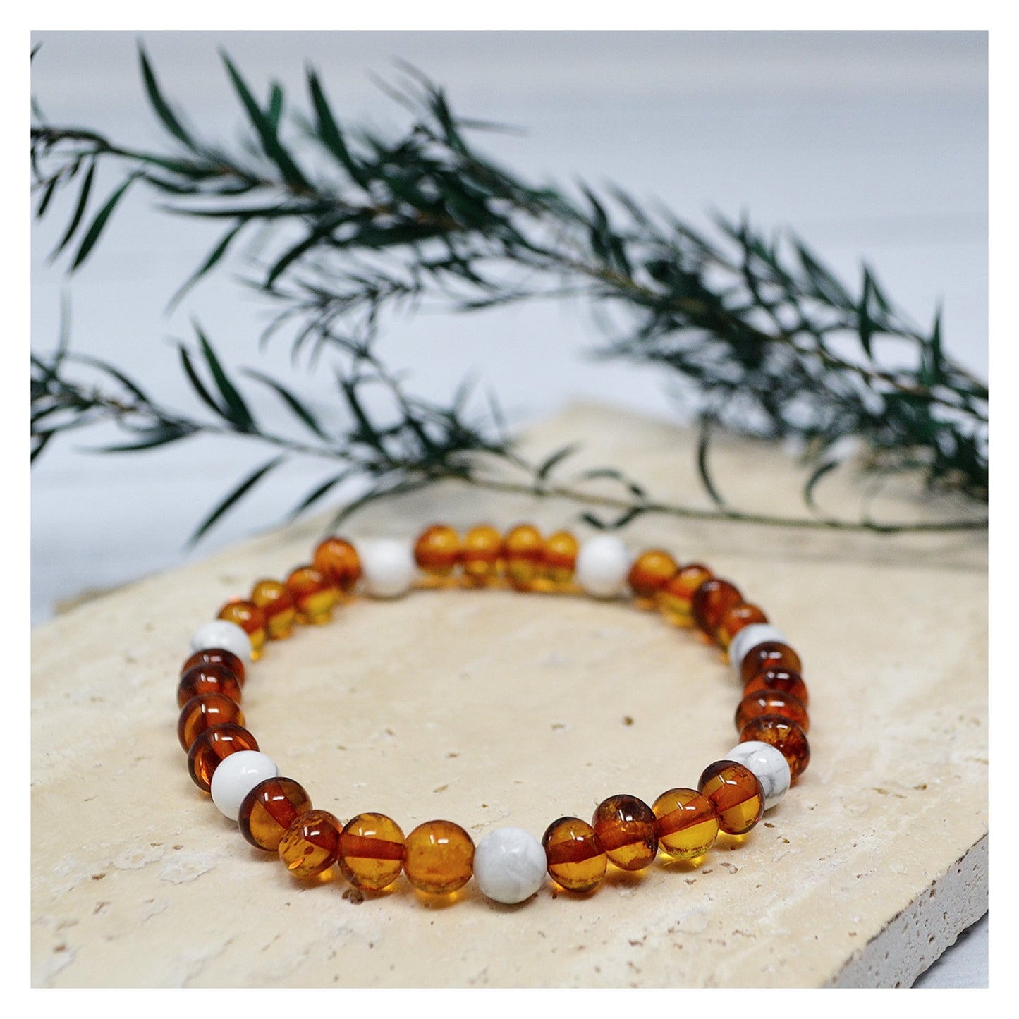Box bracelet adulte 19cm et collier 32cm - Ambre et pierres naturelles