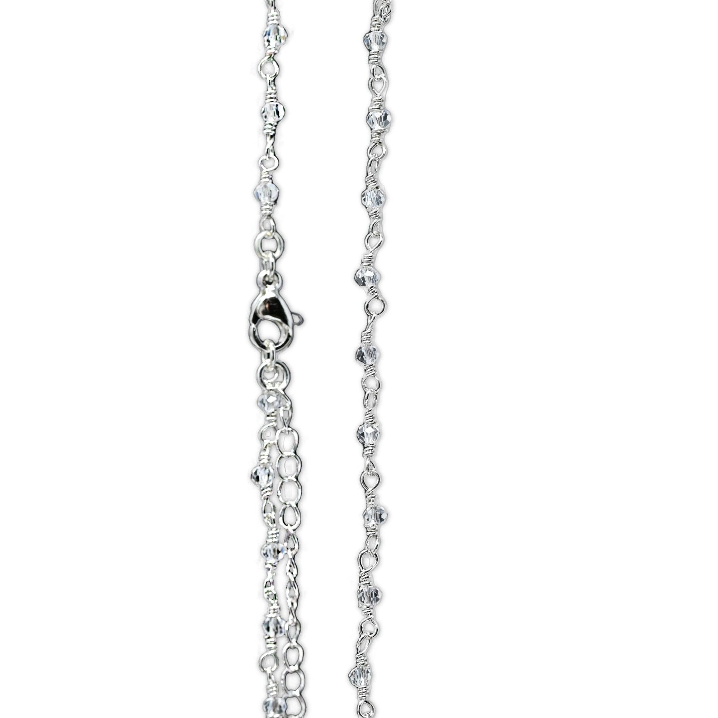 Chaîne perlée plaquée argent / blanc 114cm