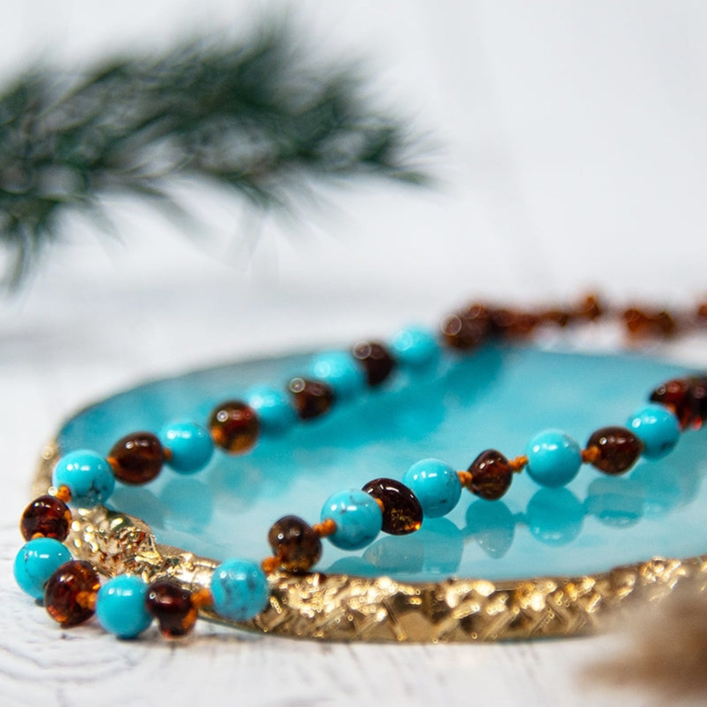 Box bracelet adulte 19cm et collier 32cm - Ambre et pierres naturelles