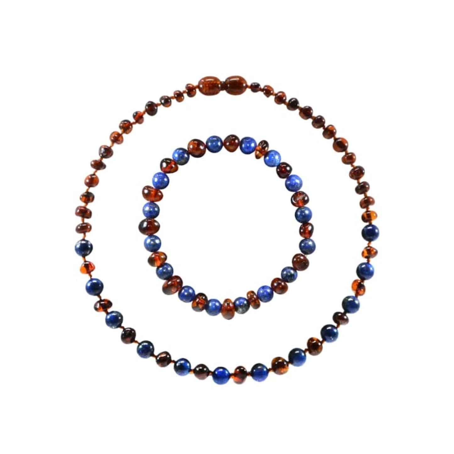 Box bracelet adulte 19cm et collier 32cm - Ambre et pierres naturelles