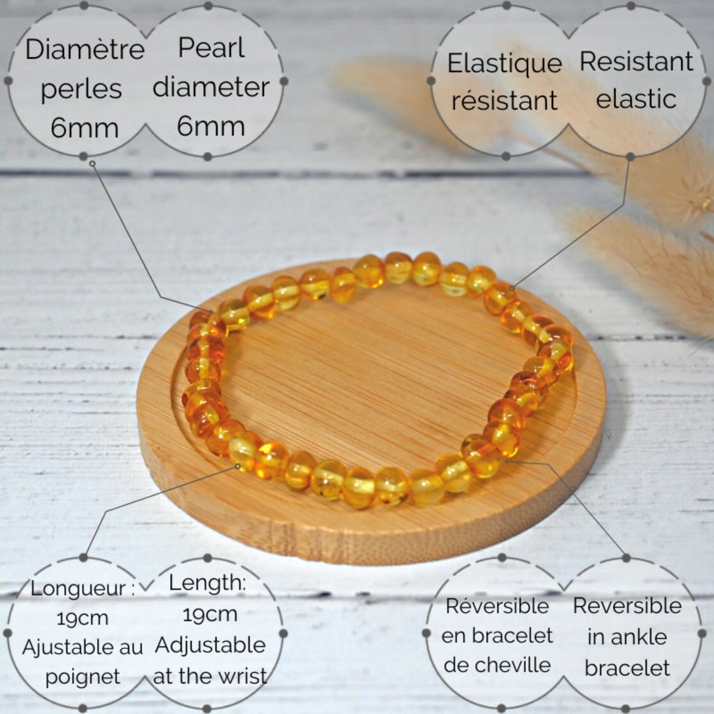 Bracelet Adulte - Ambre Honey Bracelet Adultes, Ambre, Ambre Honey, Appaissante, Jaune