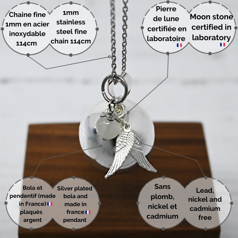 Bola de Grossesse CELESTE - Pierre de lune et pendentif ailes d'ange