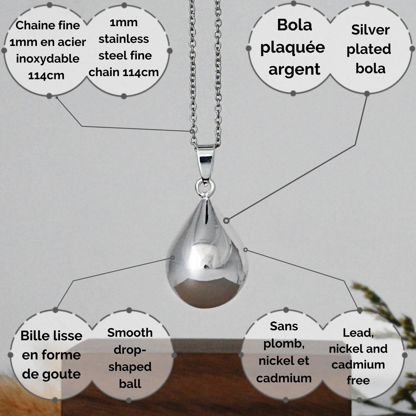 Bola de Grossesse - Sacha Colliers Bola 100% Plaqué Argent, Allaitement, Bola, Goute, Argent