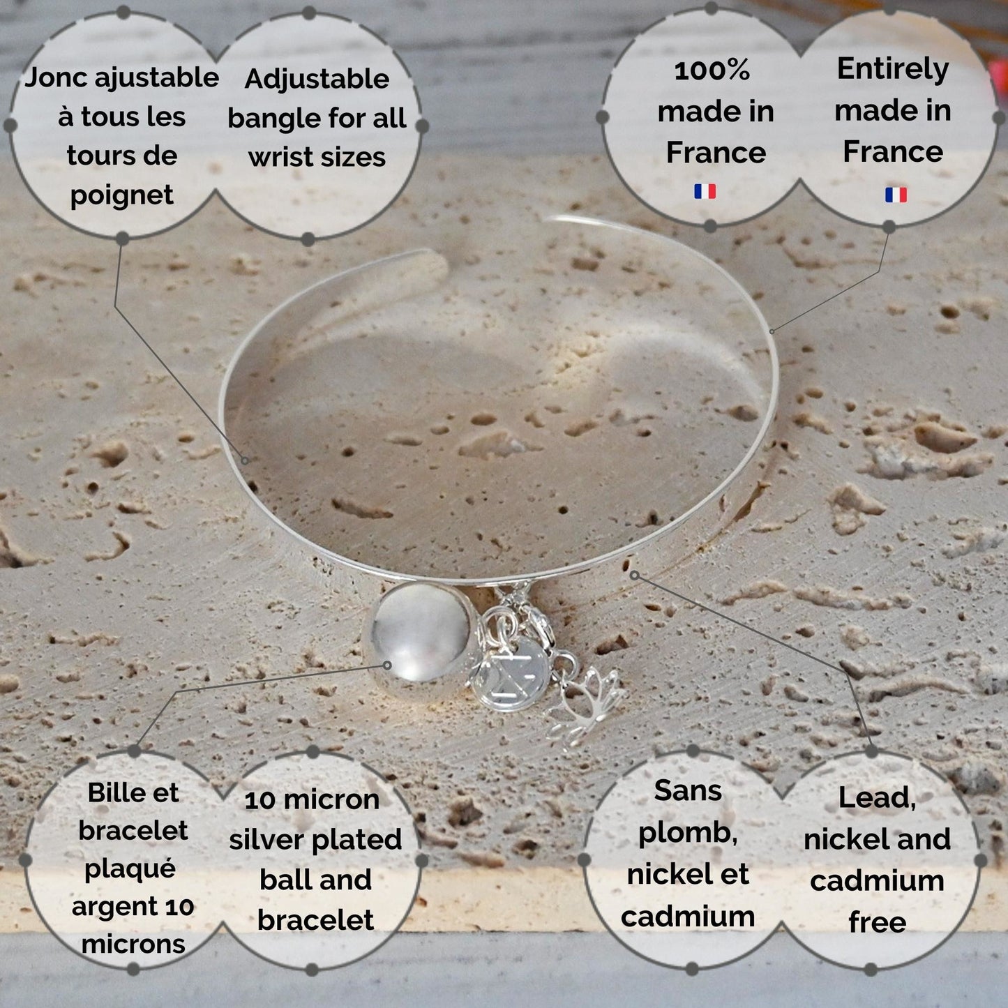 Bracelet Bola de Grossesse - Made In France - Camille Bracelet Bola 100% Plaqué Argent, Argent 10 Micron, Bille Bola, Bracelet, Adulte