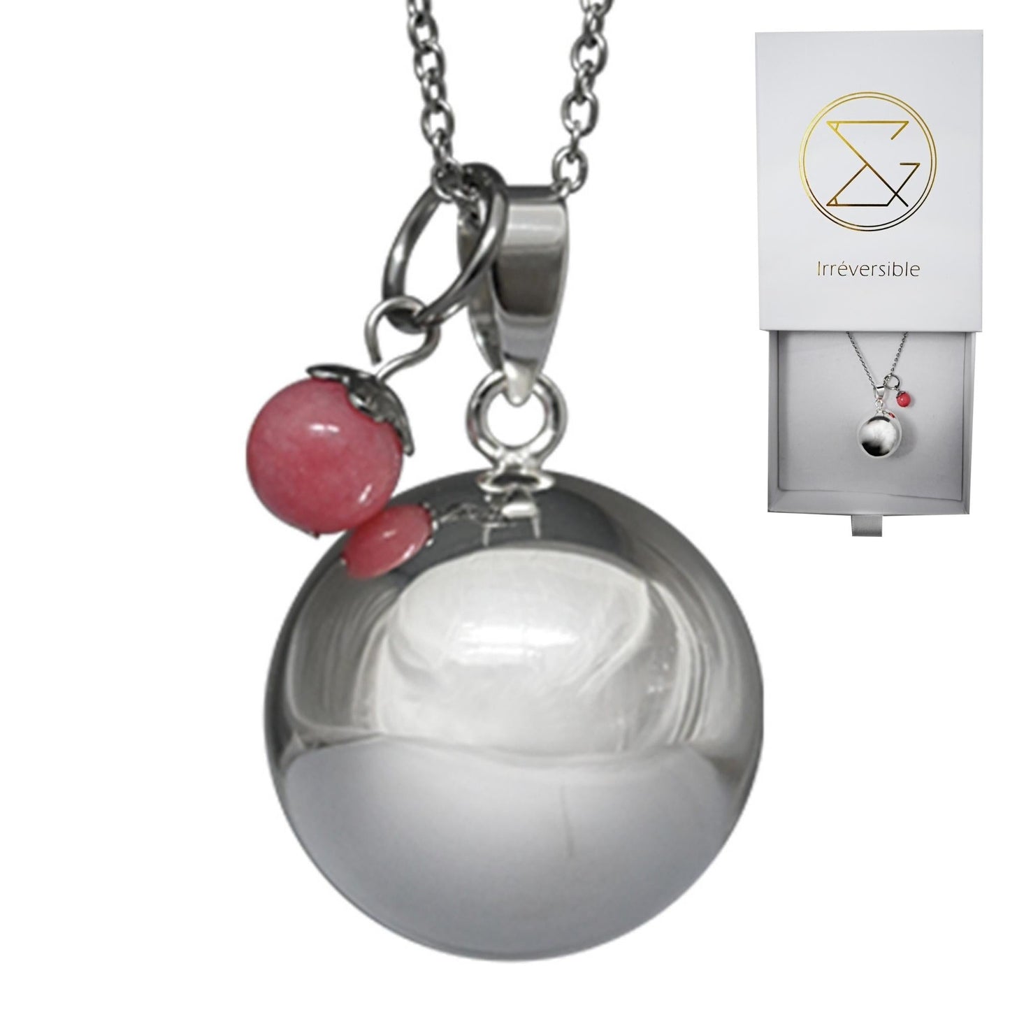 Bola de Grossesse Lithothérapie - Quartz Rose Colliers Bola 100% Plaqué Argent, Bola, Cadeau, Collier Création Française