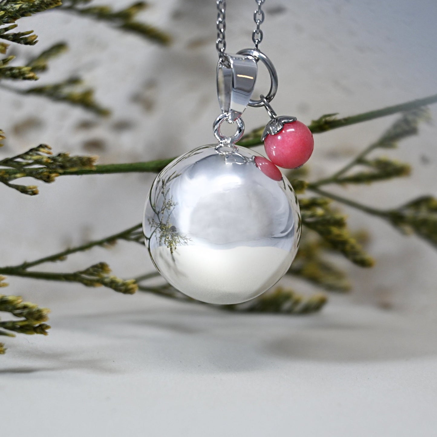 Bola de Grossesse Lithothérapie - Quartz Rose Colliers Bola 100% Plaqué Argent, Bola, Cadeau, Collier Création Française