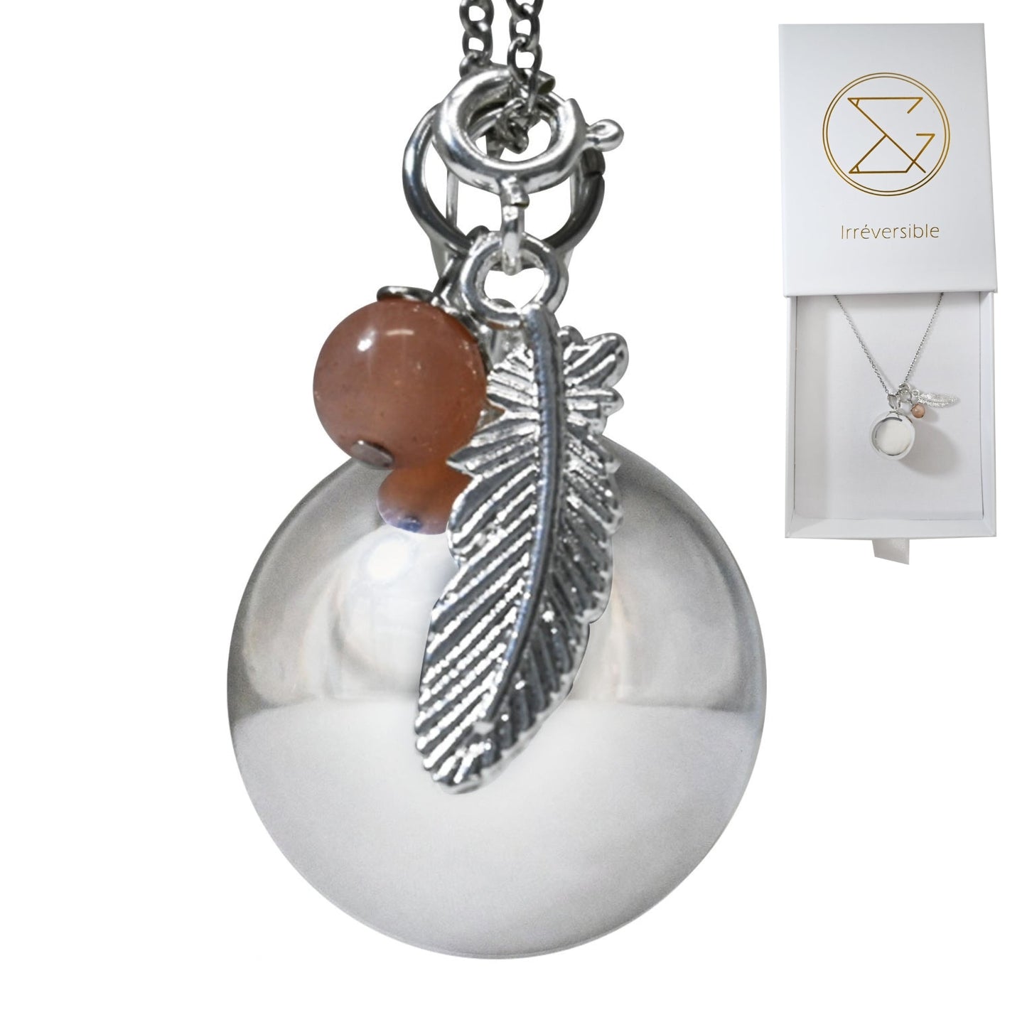 Bola de Grossesse SHANA - Pierre du soleil et pendentif plume indienne