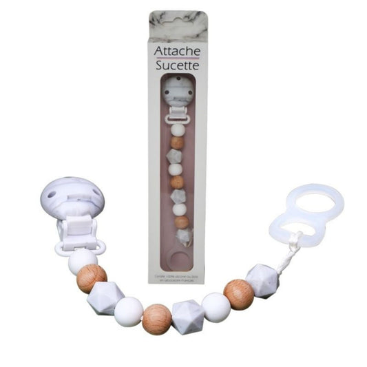 ATTACHE-SUCETTE SILICONE STANDARD - BOIS ET MARBRE  **DESTOCK**