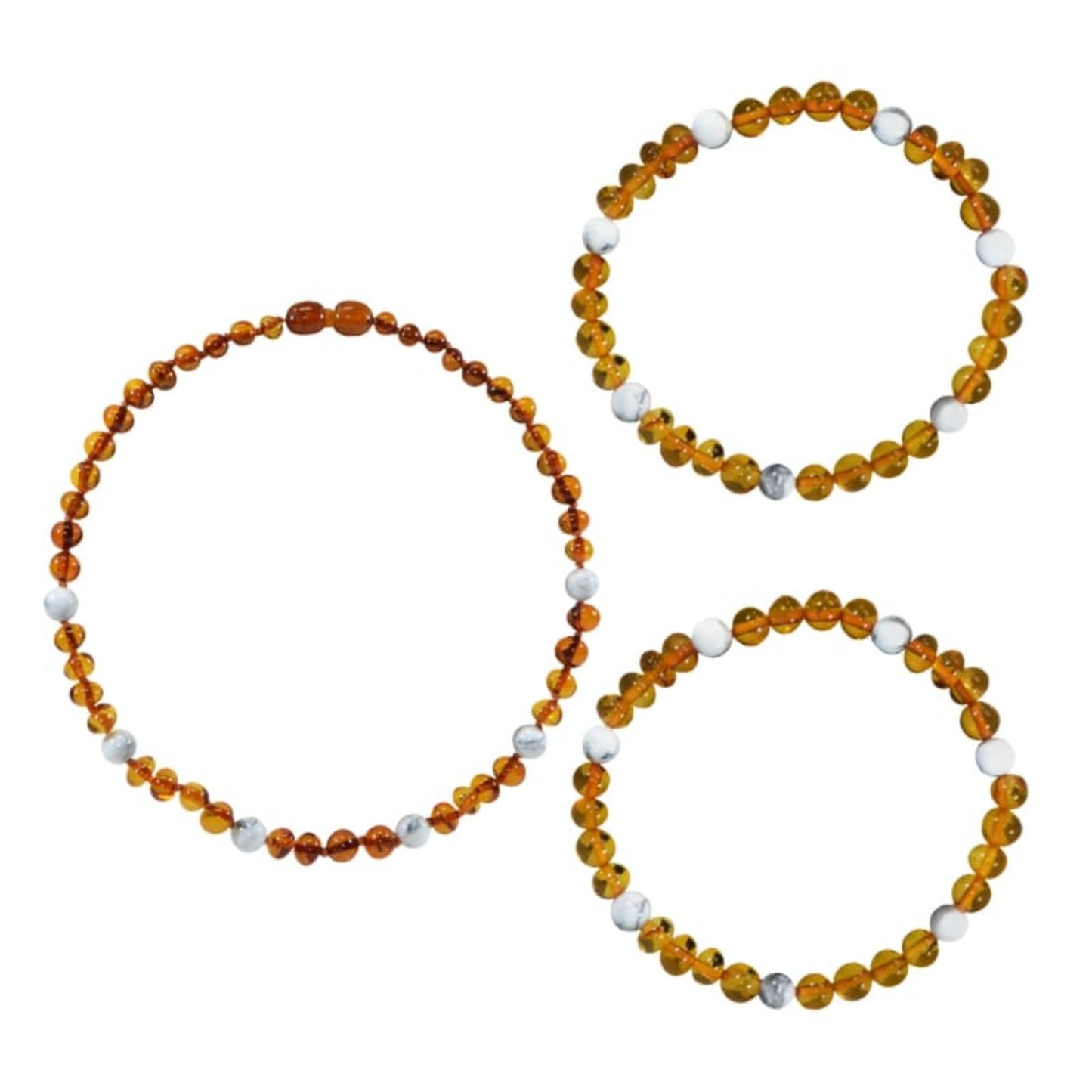 Box 2 bracelets adulte 19cm et collier 32cm - Ambre et pierres naturelles