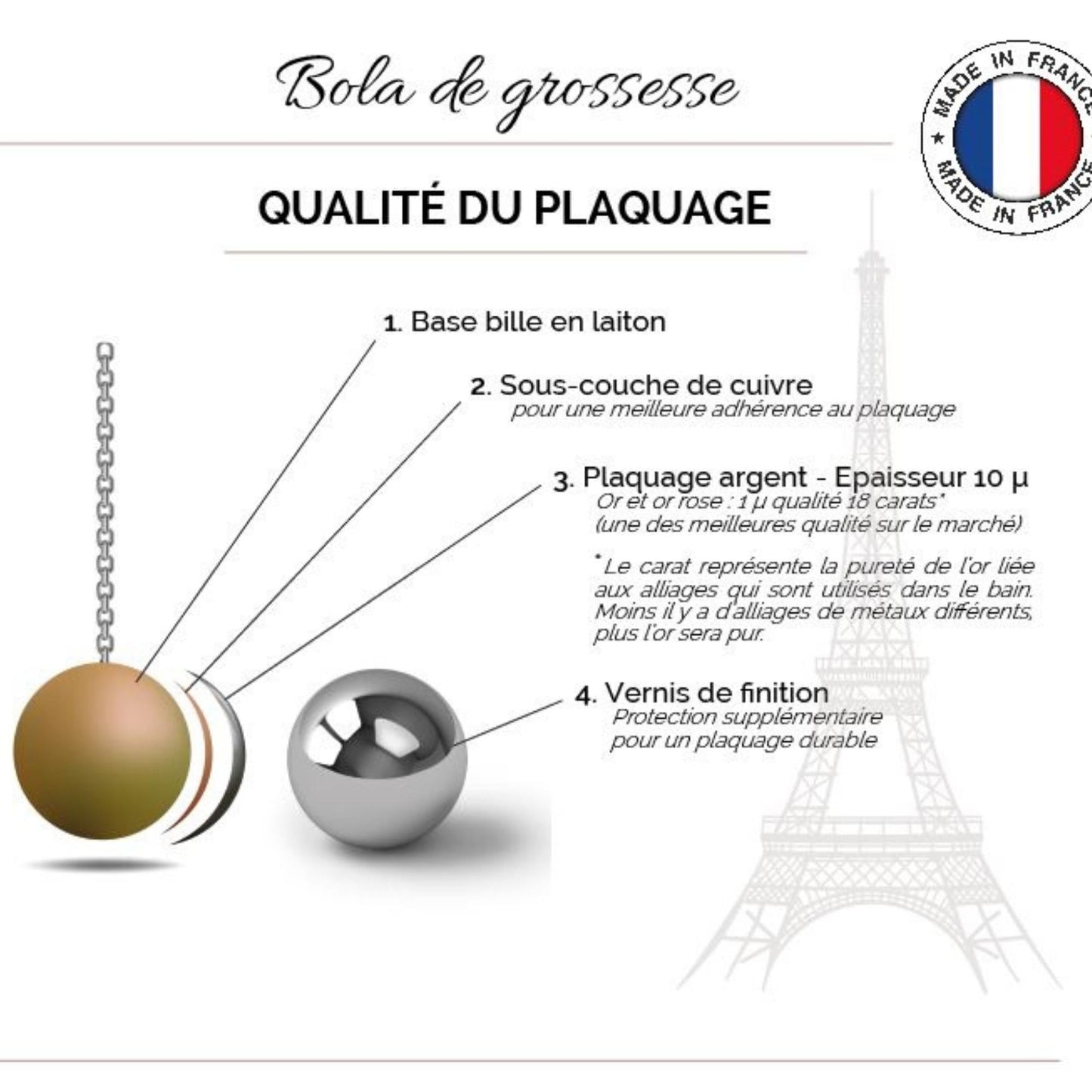 Bracelet Bola de Grossesse - Made In France - Camille Bracelet Bola 100% Plaqué Argent, Argent 10 Micron, Bille Bola, Bracelet, Adulte